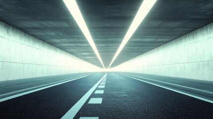 3D Rendered Clean Road Merging into Bright Overpass Structure