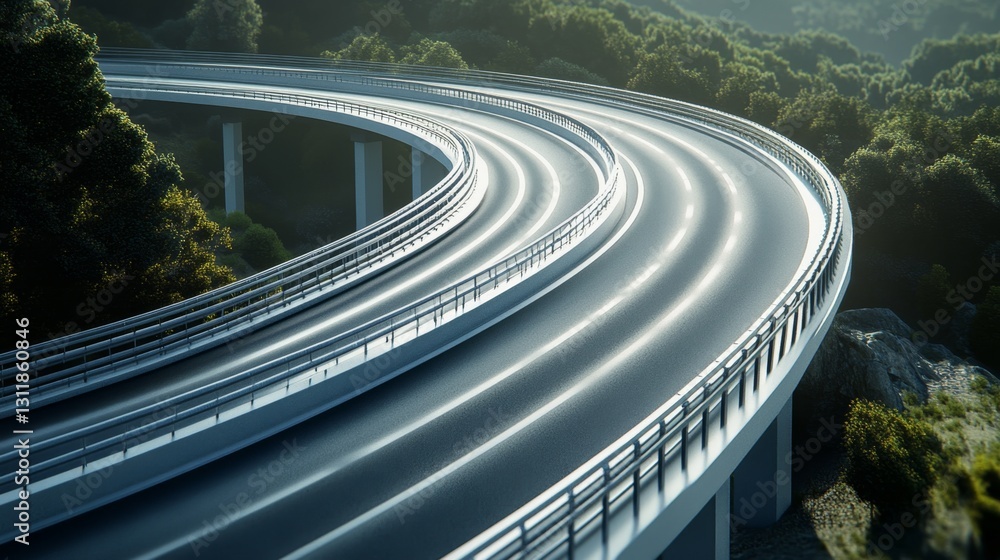 Poster modern 3d render of a floating highway segment in scenic landscape