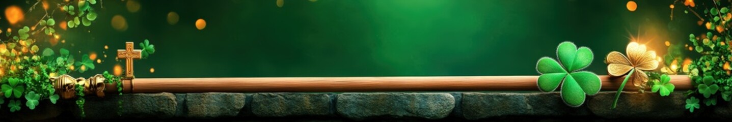 Festive St. Patrick's Day Celebration Background with Shamrocks and Green Hues - Perfect for Irish Holiday Themes and Invitation Designs