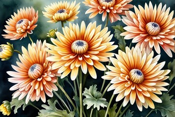 Fototapeta premium there are many yellow flowers in a vase with green leaves