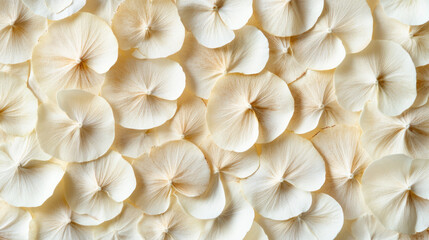 Close-up of delicate beige dried flower petals with intricate textures