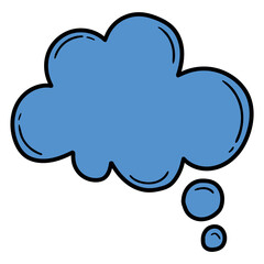 Hand drawn cartoon blue empty speech bubble on white background.