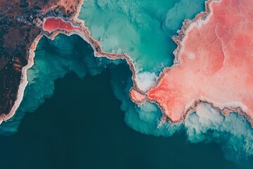 At a potash refinery, colorful evaporation ponds create an abstract