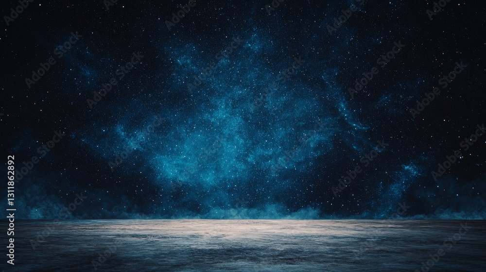 Poster a digital design featuring a vibrant blue abstract background filled with triangles and stars that c