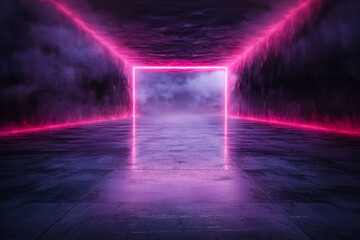 Minimalist digital artwork of a luminous neon grid with abstract, faceted shapes, crisp edges, and