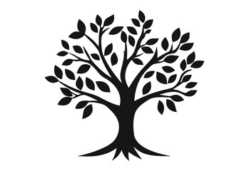 Tree black and white vector silhouette illustration on white background