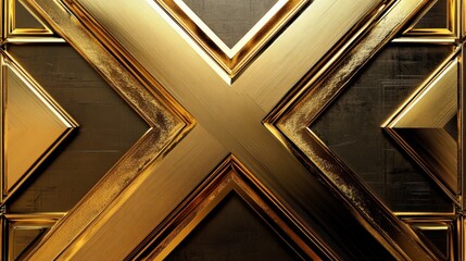 Obraz premium Abstract Gold Geometric X Pattern With Textured Metallic Surfaces