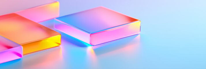Hyperreal close-up of neon geometric fragments with reflective surfaces, casting subtle shadows on