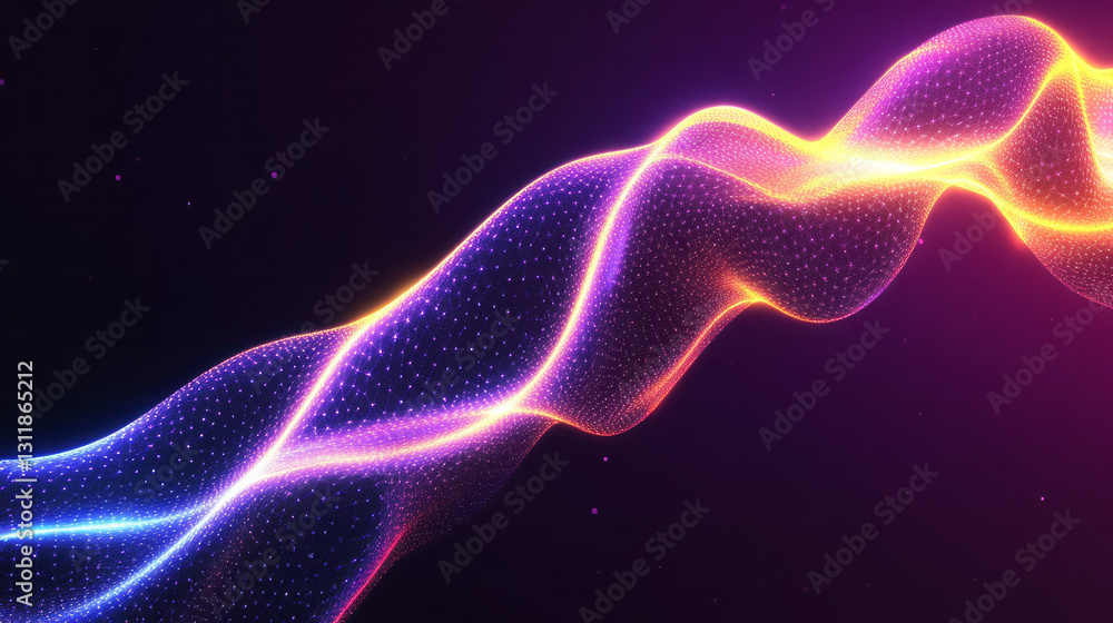 Fototapete A modern interface design showcasing a pulsating neon grid overlaid with sharp geometric forms,