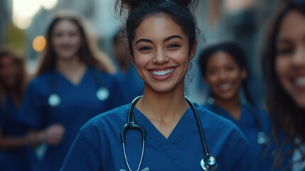 Fototapeta premium Diverse group of medical students smiling together.
