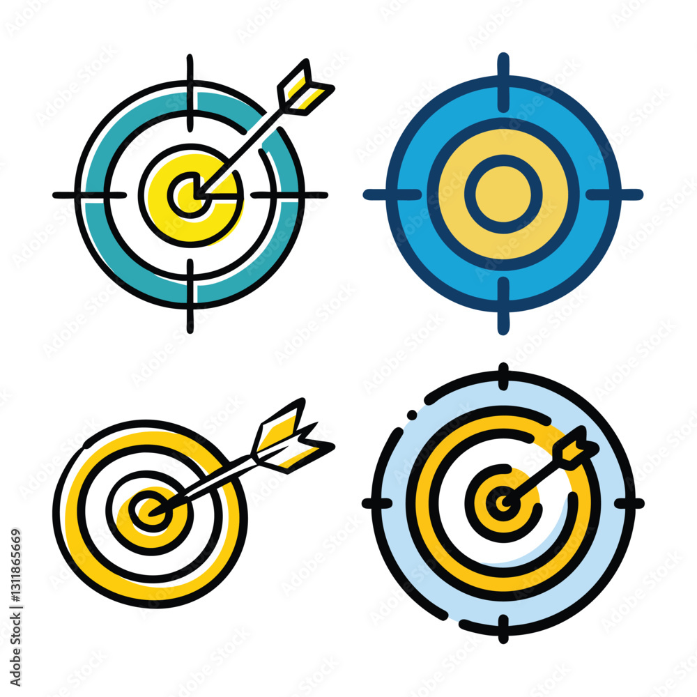 Poster Colorful Target Icons with Arrows Showing Focus and Aiming