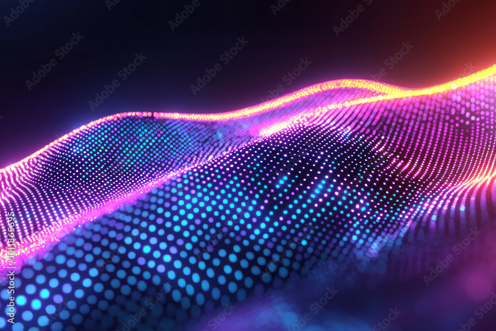 Aufkleber Futuristic design with interlacing neon grids and luminous abstract shapes, softly pulsating within