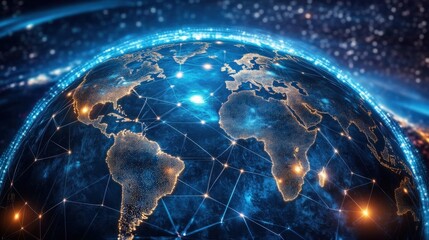 Stunning digital representation of Earth showcasing interconnected networks and stars