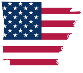 Arkansas state outline with USA flag