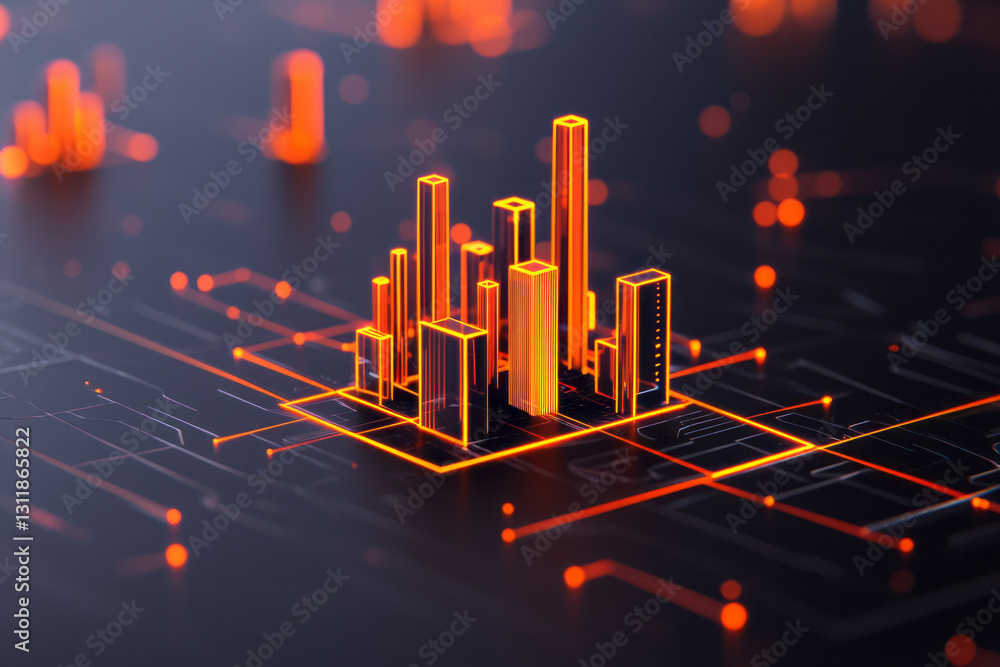 Poster a high-definition futuristic interface illustrating abstract neon architecture, with fragmented
