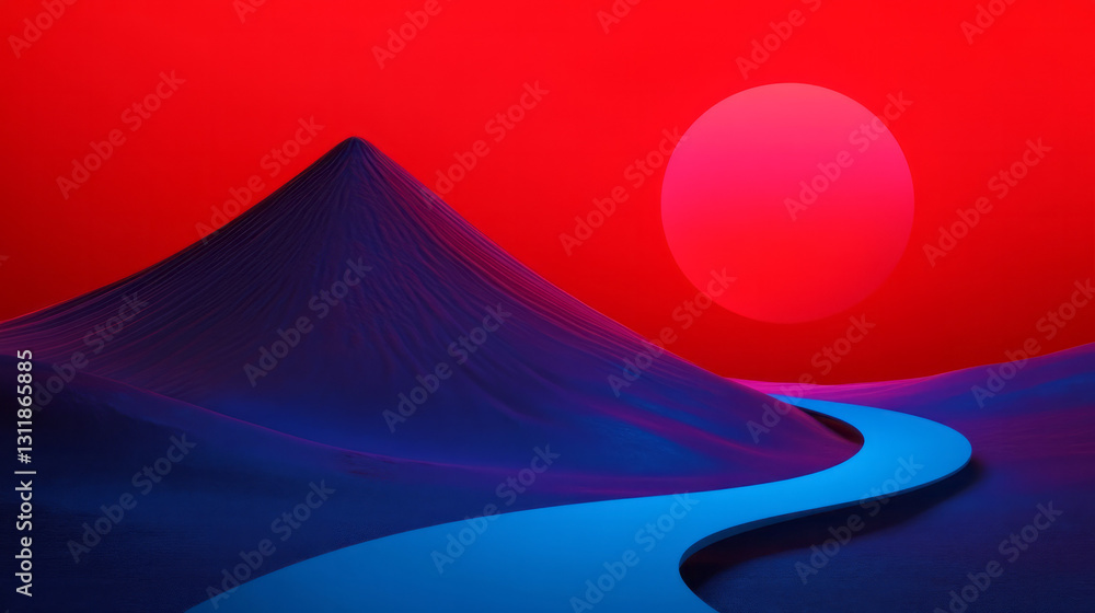Aufkleber a poetic digital landscape where abstract neon contours and sharp architectural angles converge in