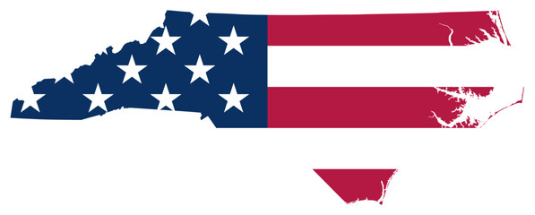 North Carolina state outline with USA flag