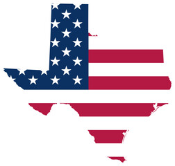 Texas state outline with USA flag