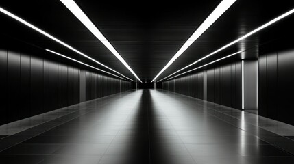 Dark, futuristic tunnel with bright lights