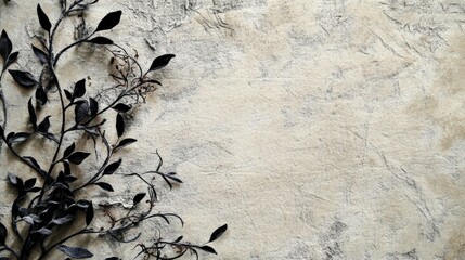 Black Branches On Beige Textured Backgrounds. Minimalist Elegance