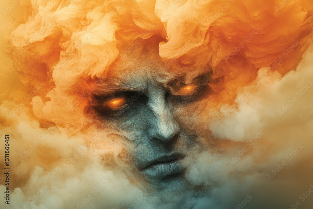 Poster An abstract composition featuring an enigmatic gaze emerging from swirling mists, unveiling layers