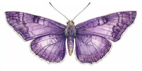 Obraz premium A captivating watercolor depiction of an ornate purple butterfly. Its intricate wings boast complex patterns and textures, while its vivid body is accented by delicate white hints