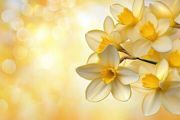 Fototapeta premium Bright yellow daffodils bloom in soft light, creating a cheerful atmosphere.