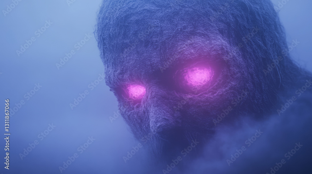 Poster a cinematic close-up of a mystical figure, whose glowing eyes convey an ethereal gaze of wonders