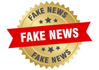 fake news. fake news round red and gold label isolated on transparent background