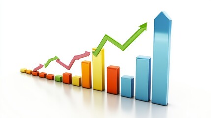 Colorful 3D Bar Graph Showing Upward Trend and Positive Growth Trend