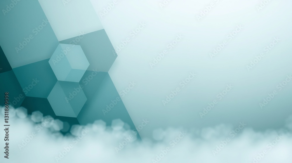Poster clean, minimalist background featuring light teal hexagonal shapes with subtle geometric depth. soft