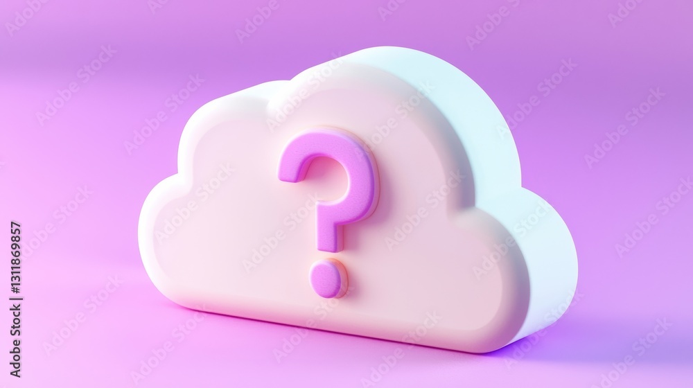 Poster cloud computing symbol with a question mark in a soft pastel design.