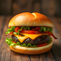 Delicious hamburger on different backgrounds