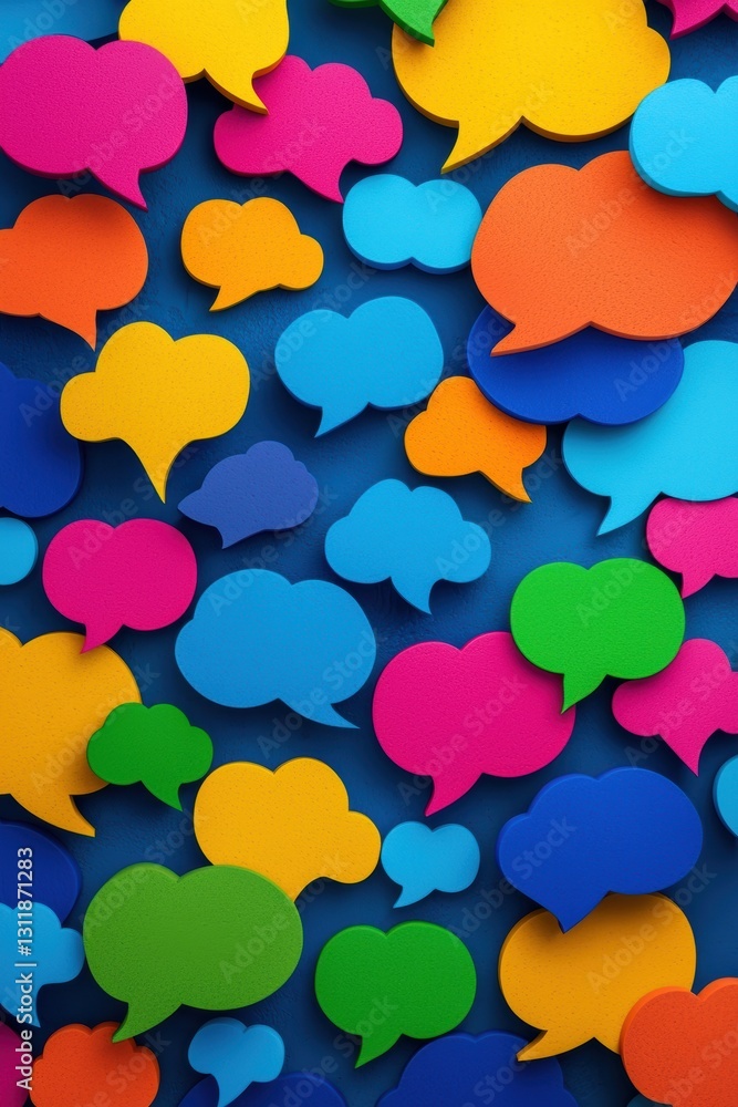 Poster colorful speech bubbles in various shapes create a vibrant composition.