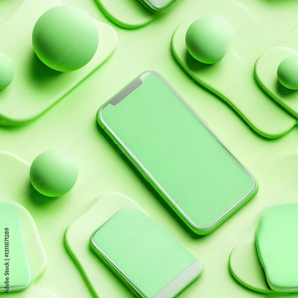 Aufkleber seamless modern smartphone surrounded by vibrant green balls creating a playful and fresh visual com