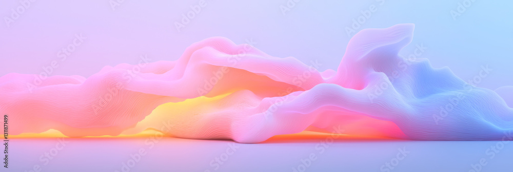Poster a futuristic digital design where a luminous backdrop of soft neon glows is complemented by