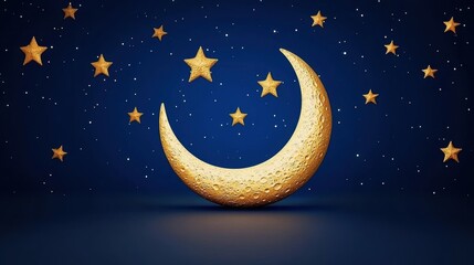 Naklejka premium Crescent moon, stars, night sky, design evokes wonder and calm.