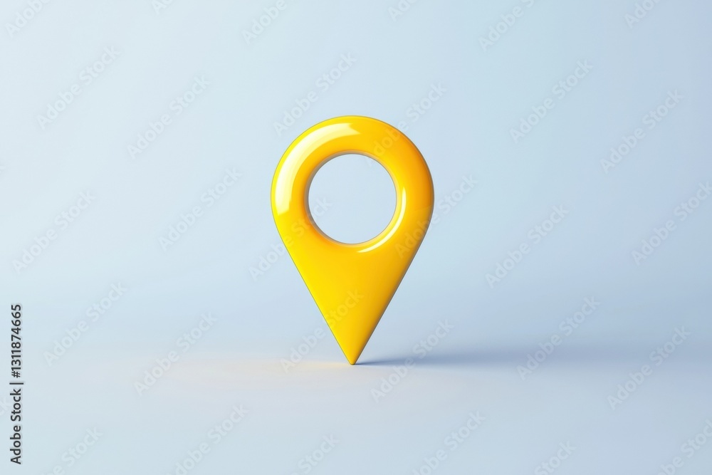 Poster yellow location pin icon with hollow center, representing navigation and guidance.