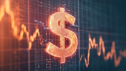 Active Investment Growth. Glowing dollar sign on a financial graph background, symbolizing dynamic investment and economic potential.