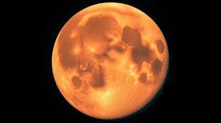 Fototapeta premium Detailed orange lunar surface with craters against a black space backdrop