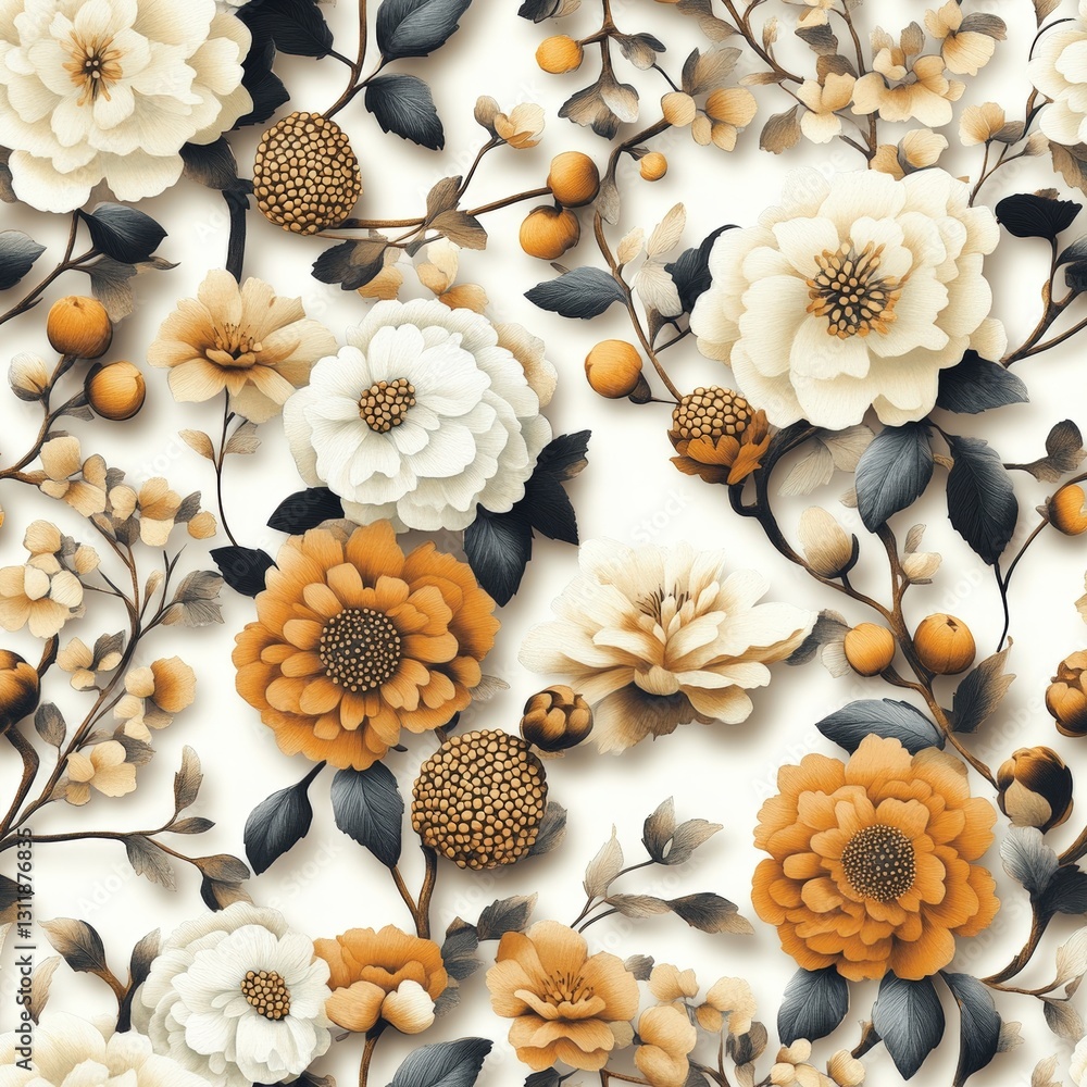 Poster seamless vibrant flower pattern design showcasing a colorful array of floral elements perfect for te