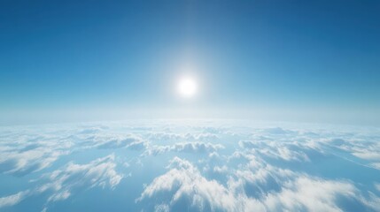 Serene aerial view of fluffy clouds under a bright blue sky and sunlight