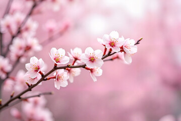 Obraz premium Cherry blossom branch with delicate pink flowers in a soft and dreamy atmosphere