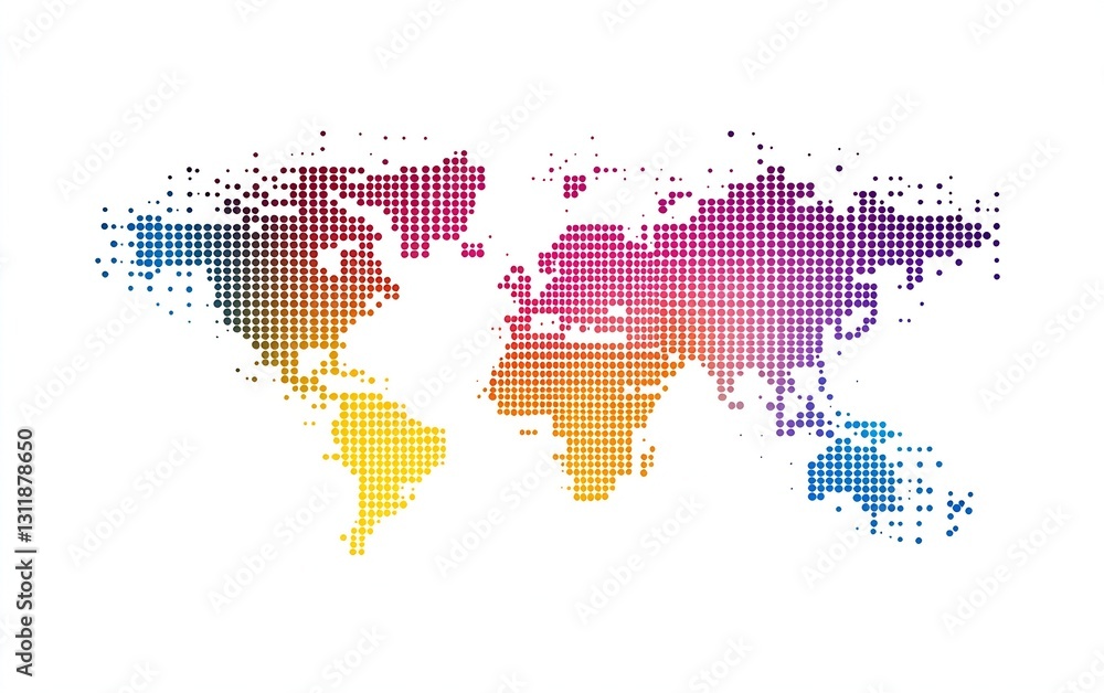 Poster Stylized World Map With Dotted Pattern In Soft Colors For Artistic Use : Generative AI