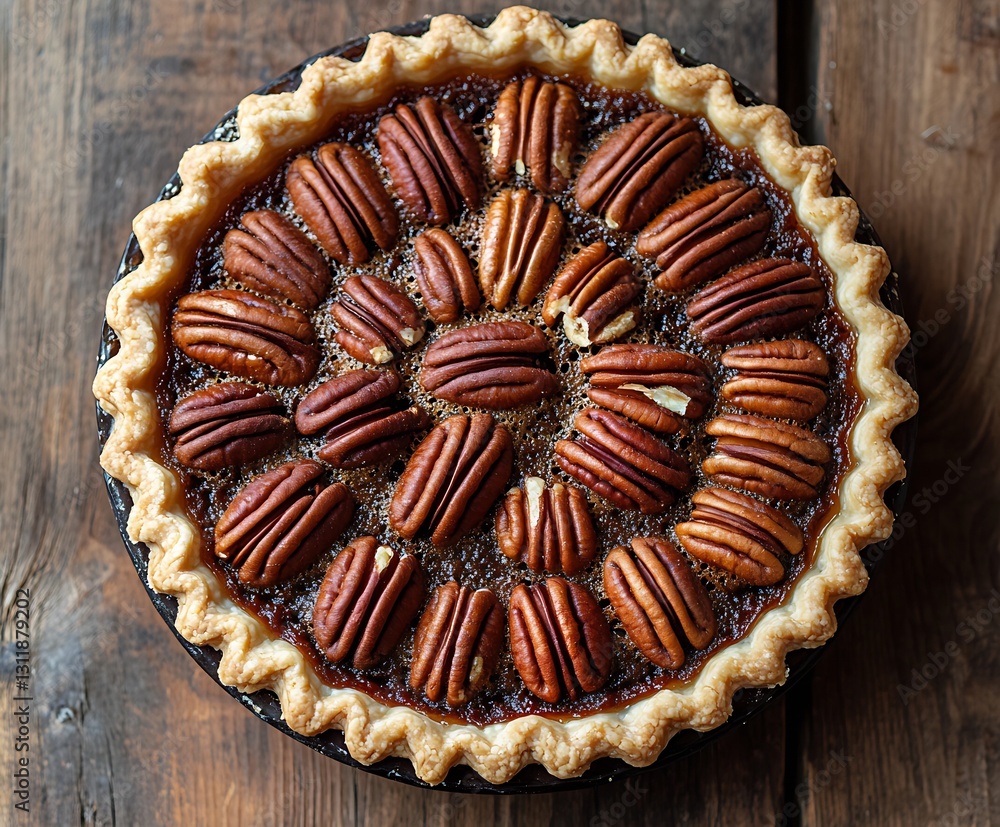 Poster decadent pecan pie with toasted nuts on golden crust freshly baked : generative ai