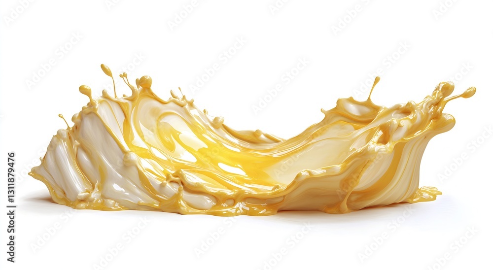 Aufkleber vibrant splash of yellow creamy liquid creating artistic shape on white background : generative ai