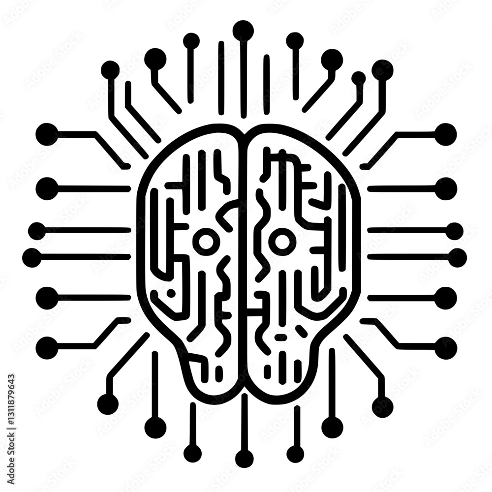 Poster artificial intelligence brain with circuit connections, futuristic ai technology concept