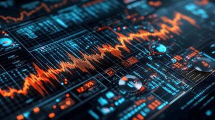 Obraz premium Abstract Digital Data Visualization with Orange and Blue Graphs