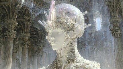 Obraz premium Minimal Monochrome Statue in Ethereal Architectural Setting