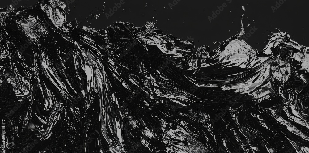 Poster this stock 3d rendering illustration features a close-up texture of liquid shiny metal in silver gra